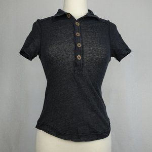 We The Free Size XS Charcoal Gray 1/2 Button Collared Short Sleeve Shirt